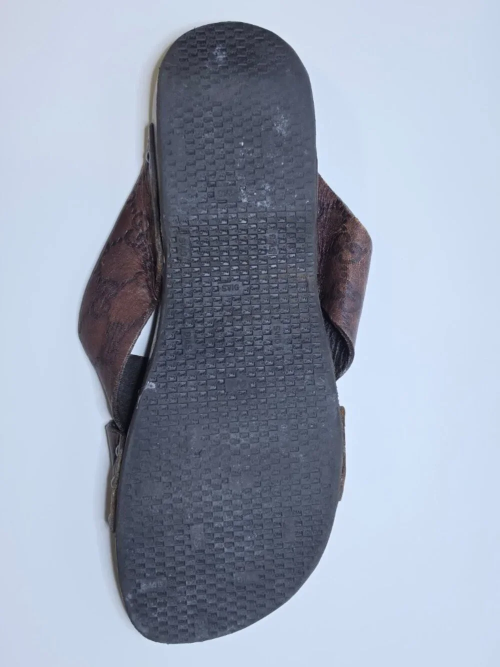 Gucci Guccissima Leather GG Monogram Wooden Cross Over Slide Sandals Sz. 9.5 USA